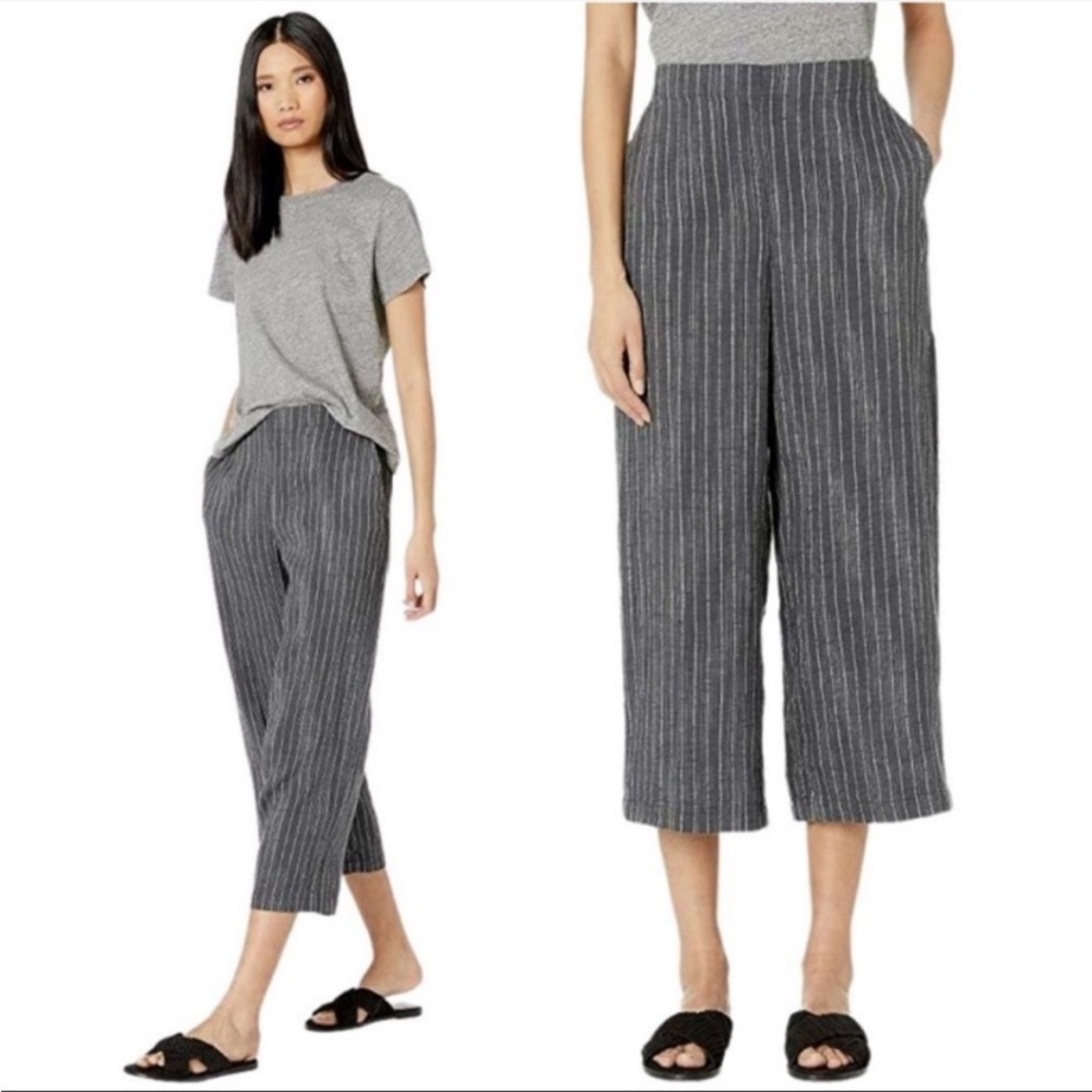 Eileen Fisher Gray Striped Wide Leg Pants